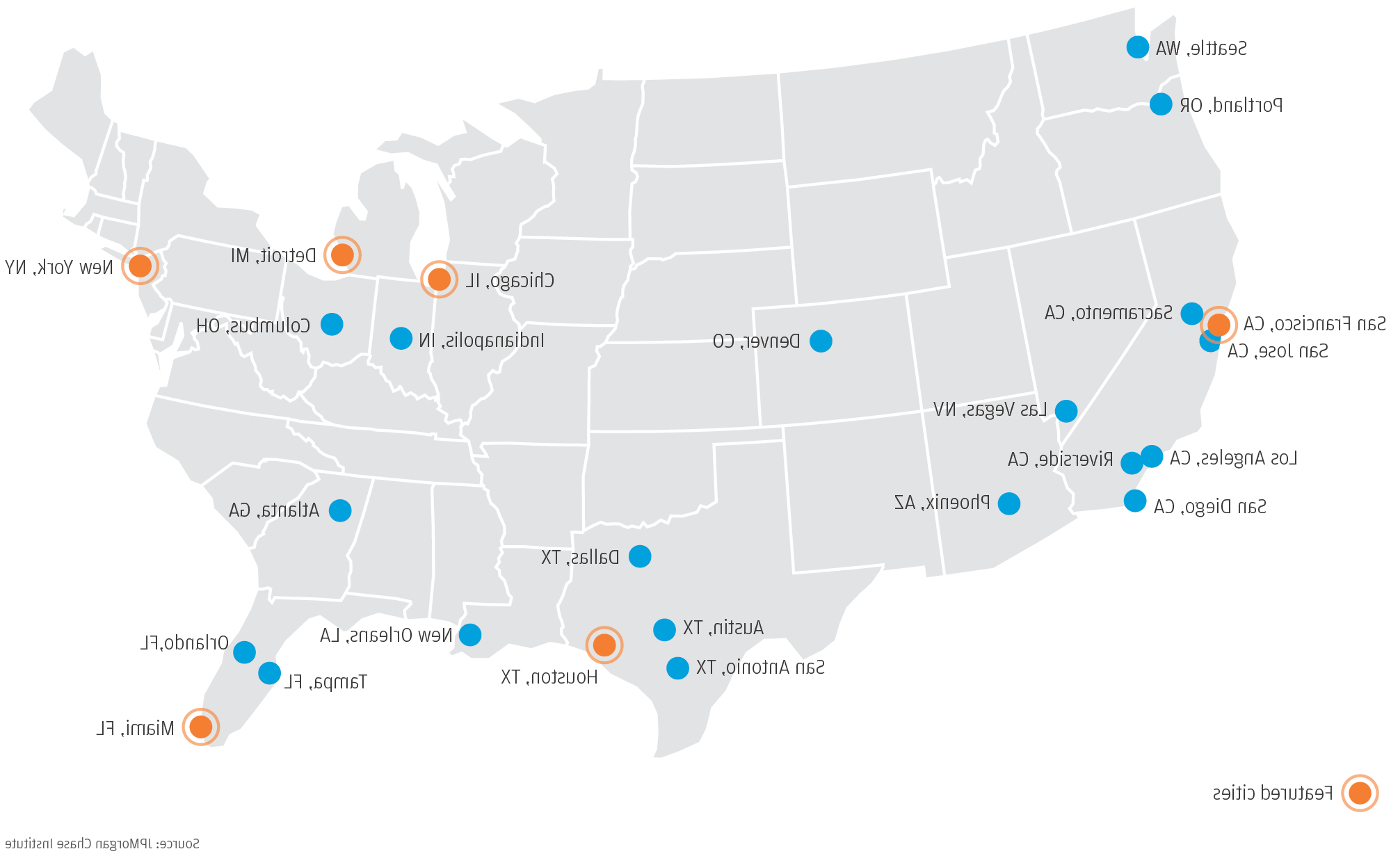 Map displaying metropolitan areas in our sample